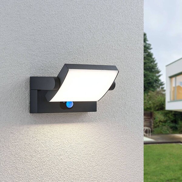 Lindby Sherin LED-es napelemes fali lámpa, antracit, érzékelővel, IP54, Fekete, Alumínium, Modern