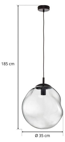 TK Lighting Sol üveg függőlámpa, Ø 35cm, fekete/füstszürke, dimmelhető, Tiszta / átlátszó, Nappali / Étkező, Üveg, Modern