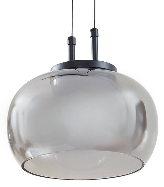 Lucande LED-es függőlámpa Dain, 3-lámpás, füstszürke, üveg, Alu / szürke / cink, Nappali / Étkező, Üveg, Modern