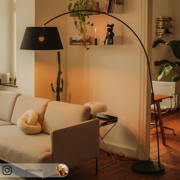 Lindby Esti állólámpa, fekete/arany, szövet, magasság 192cm, Fekete, Nappali / Étkező, Textil / szövet / selyem, Modern