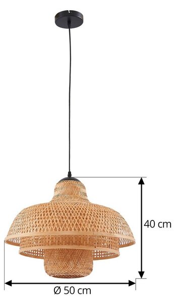 Lucande lógó világítás Rasmina, bambusz, Ø 50 cm, 1 izzó, dimmelhető, Világos fa, Nappali / Étkező, Bambusz, Vidéki otthon / Rusztikus