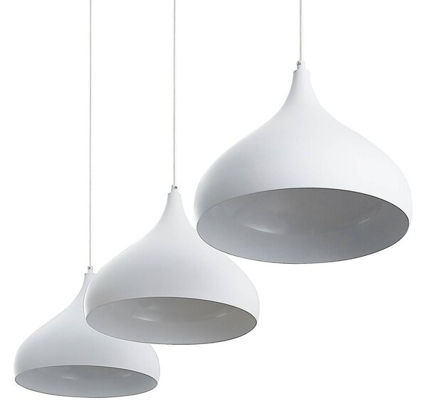 Lindby Elamira függőlámpa, fehér, fém, 133 cm, 3 lámpás., dimmelhető, Fehér / opál, Nappali / Étkező, fém, Modern