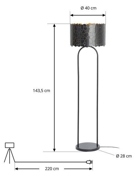 Lindby Aralena állólámpa, fekete/arany, magasság 143,5 cm, Fekete, Nappali / Étkező, fém, Modern