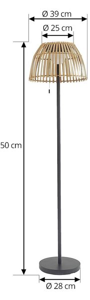 Lucande LED napelemes állólámpa Eligio, bambusz, Ø 39 cm, RGB, dimmelhető, Világos fa, Alumínium, Vidéki otthon / Rusztikus