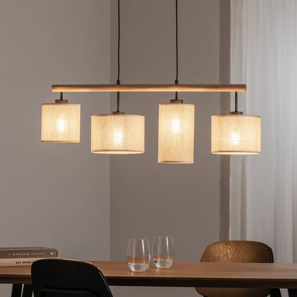 TK Lighting Deva Nature lógó világítás, 4 izzós, textil, dimmelhető, Világos fa, Nappali / Étkező, Fa, Skandináv