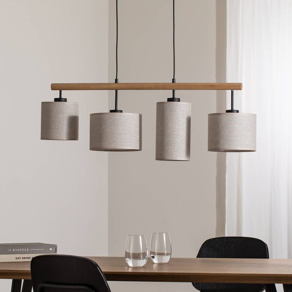 TK Lighting Deva Nature lógó világítás, 4 izzós, textil, dimmelhető, Világos fa, Nappali / Étkező, Fa, Skandináv