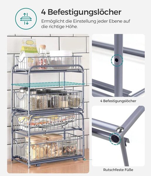 Egymásra rakható szekrényrendező, 2 szintes tárolórendszer, ezüst