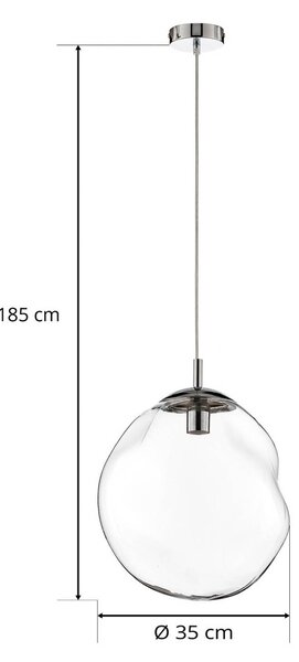TK Lighting Üveg lógó világítás, Ø 35 cm, fekete/átlátszó, dimmelhető, Tiszta / átlátszó, Nappali / Étkező, Üveg, Modern