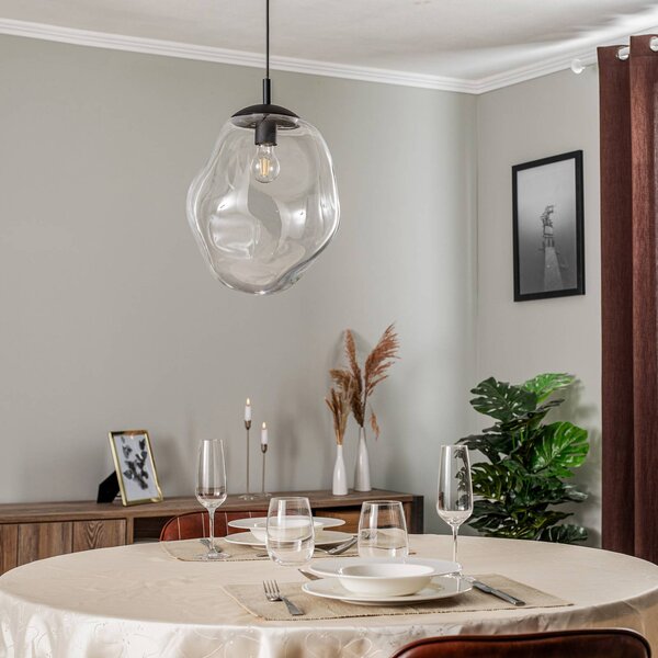 TK Lighting Üveg lógó világítás, Ø 35 cm, fekete/átlátszó, dimmelhető, Tiszta / átlátszó, Nappali / Étkező, Üveg, Modern