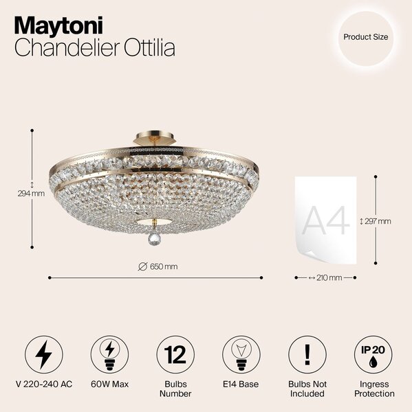 Maytoni Ottilia mennyezeti lámpa, Ø 65 cm, aranyszínű, kristály, dimmelhető, Sárgaréz / arany, Nappali / Étkező, fém, Antik