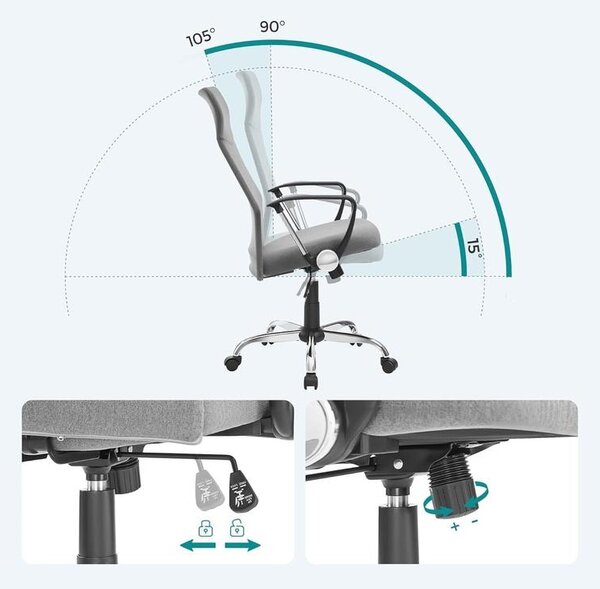 Irodai szék, ergonomikus szék párnázott üléssel, szürke