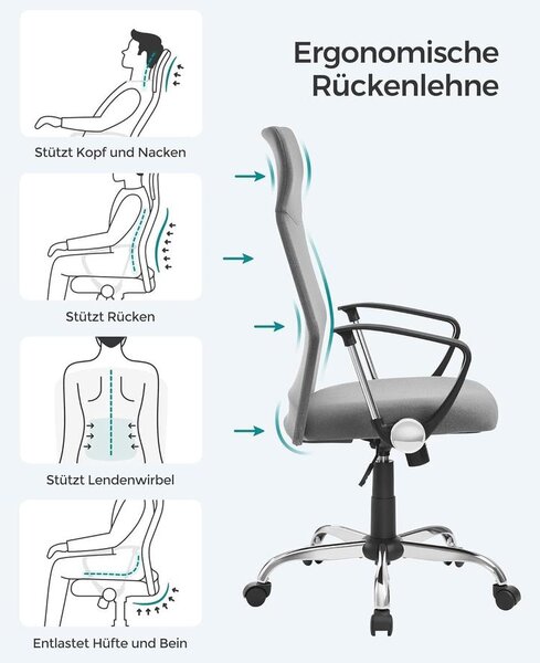 Irodai szék, ergonomikus szék párnázott üléssel, szürke