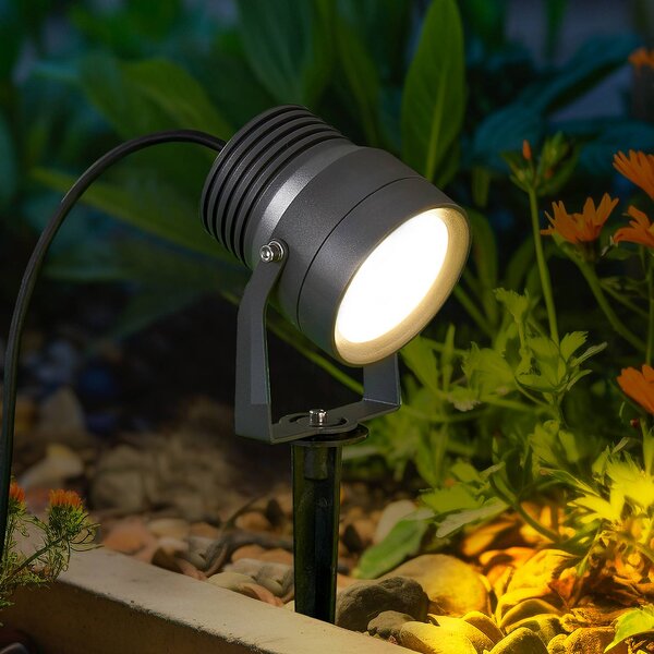 Lucande Irina LED kültéri spotlámpa, földi tüske, dugó, szürke, fém, Alu / szürke / cink, Alumínium, Modern