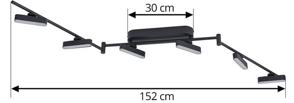 Lindby LED-es reflektor Eldrin, fekete, 6 lámpás, fénycsík, fényszalag, dimmelhető, Fekete, Nappali / Étkező, fém, Modern
