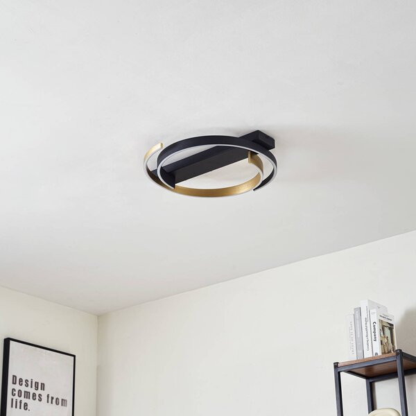 Lucande LED mennyezeti lámpa Natsuma, fekete/arany, fém, Ø 50 cm, Fekete, Nappali / Étkező, Műanyag, Modern