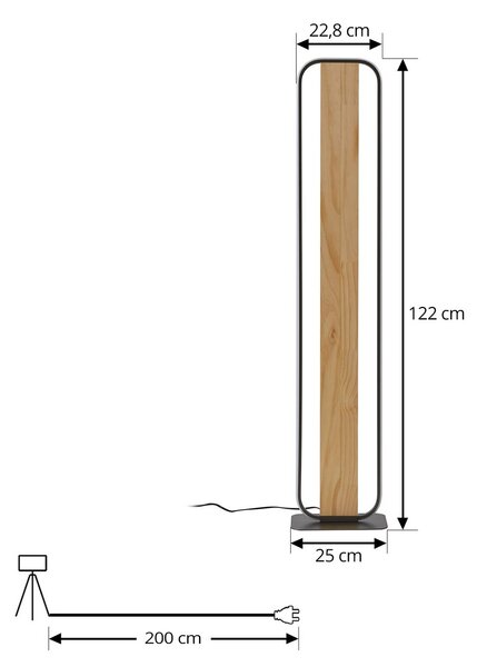 Lindby LED állólámpa Romilda, szürke, fa, magasság 122 cm, Világos fa, Nappali / Étkező, Vidéki otthon / Rusztikus