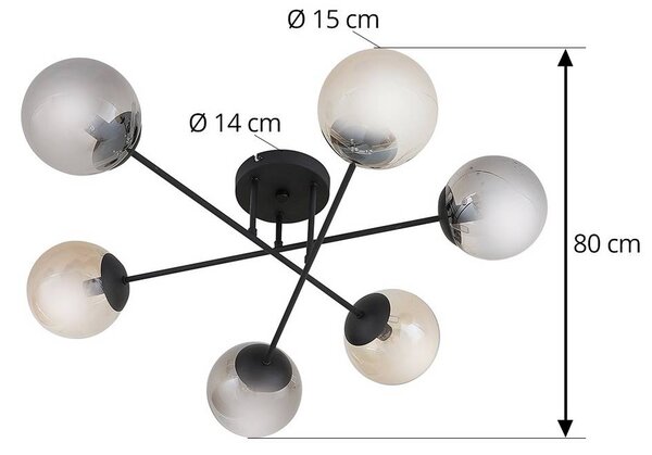 Lindby mennyezeti lámpa Isamer, füstszürke/borostyán, Ø 80 cm, gömb alakú, dimmelhető, Fekete, Nappali / Étkező, fém, Modern
