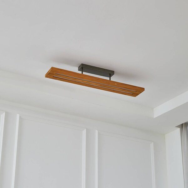 Lindby LED mennyezeti lámpa Nesaja, fekete, fa, 98cm, fényerőszabályozható, dimmelhető, Világos fa, Nappali / Étkező, Fa, Vidéki otthon / Rusztikus