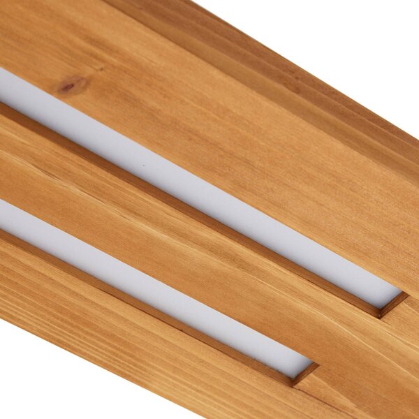 Lindby LED mennyezeti lámpa Nesaja, fekete, fa, 98cm, fényerőszabályozható, dimmelhető, Világos fa, Nappali / Étkező, Fa, Vidéki otthon / Rusztikus