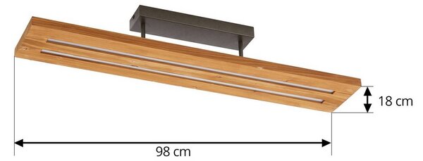 Lindby LED mennyezeti lámpa Nesaja, fekete, fa, 98cm, fényerőszabályozható, dimmelhető, Világos fa, Nappali / Étkező, Fa, Vidéki otthon / Rusztikus