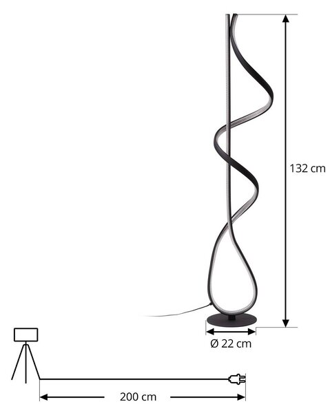 Lucande LED állólámpa Rodado, fekete, 132 cm, alumínium, Fekete, Nappali / Étkező, Alumínium, Modern