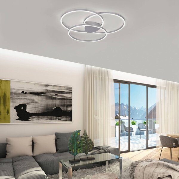 Q-Smart-Home Paul Neuhaus Q-KATE LED mennyezeti lámpa, dimmelhető, Alu / szürke / cink, Nappali / Étkező, Alumínium, Modern