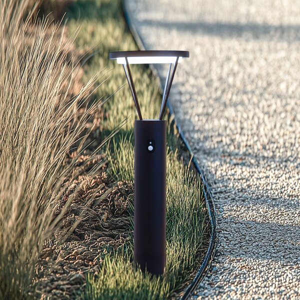 Lucande LED-es napelemes hullámlámpa Elario, 80 cm, CCT, érzékelővel, Fekete, Alumínium, Modern