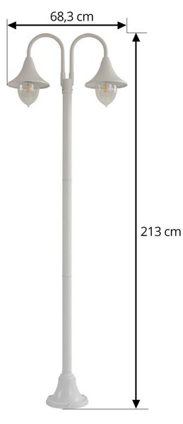 Lindby Madea kültéri lámpa, fehér, 2-lámpás, 213 cm, E27, IP44, dimmelhető, Fehér / opál, Alumínium, Modern