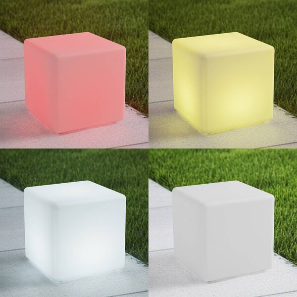 Lindby Cubara akkumulátoros LED kültéri világítás, RGB, kocka, műanyag, dimmelhető, Fehér / opál, Műanyag, Modern