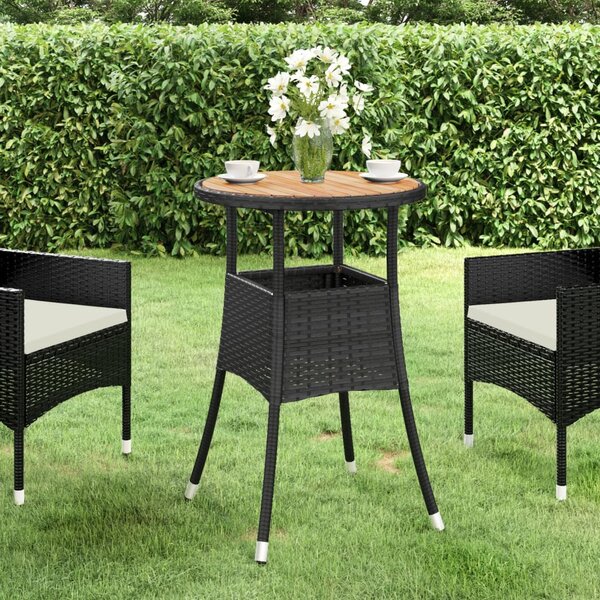 VidaXL fekete akácfa és polyrattan kerti asztal Ø60 x 75 cm