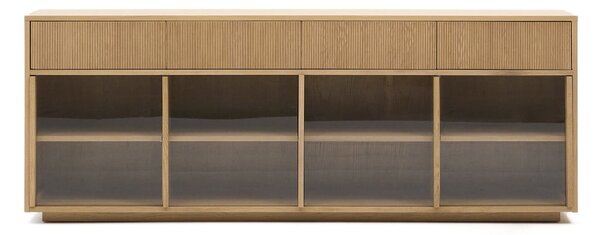Natúr színű tálalószekrény tolóajtóval tölgyfa dekorral 200x80x40 cm Helvine – Kave Home