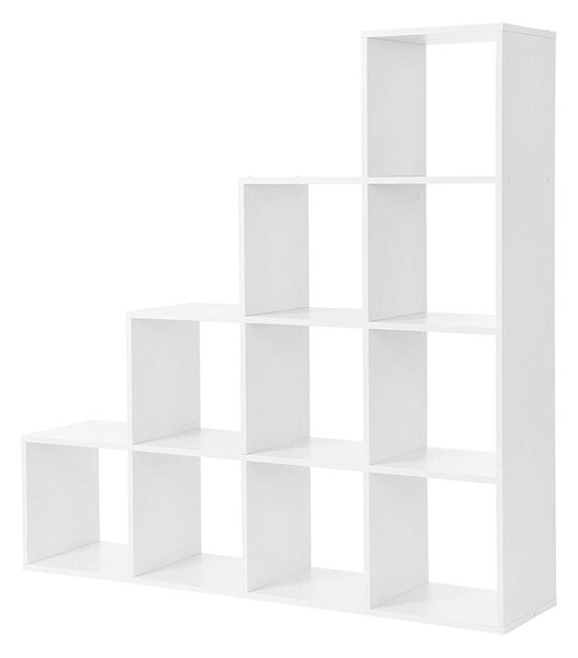 VASAGLE Könyvespolc, lépcsőrendező 10 kocka rekesz, 129,5 x 29 x 129,5 cm Fehér