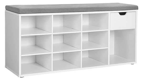 Cipőtároló pad, párnázott ülőfelülettel, 104x30x48cm, fehér