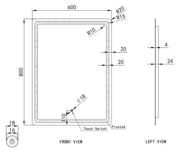 Fürdőszobai LED tükör 60x80cm | Fényerő és színhőmérséklet szabályozás | Welland Type20V