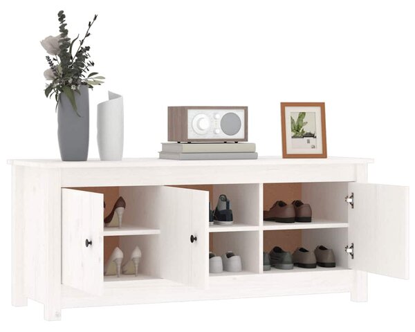Fehér tömör fenyőfa cipősszekrény 110 x 38 x 45,5 cm