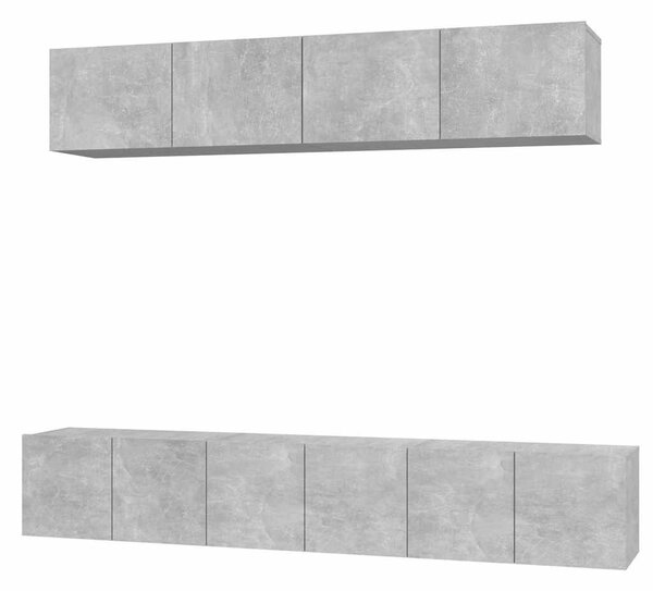 5 részes betonszürke szerelt fa TV-szekrényszett