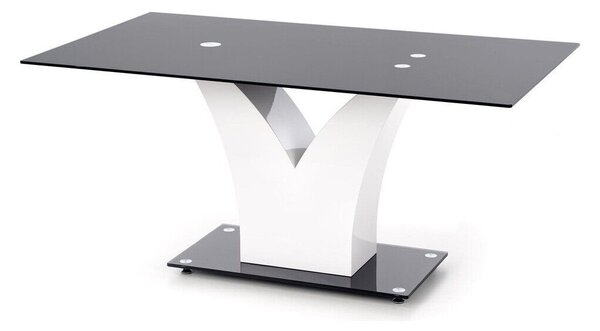Asztal Houston 125, Fényes fehér, Fekete, 76x90x160cm, Edzett üveg, Közepes sűrűségű farostlemez