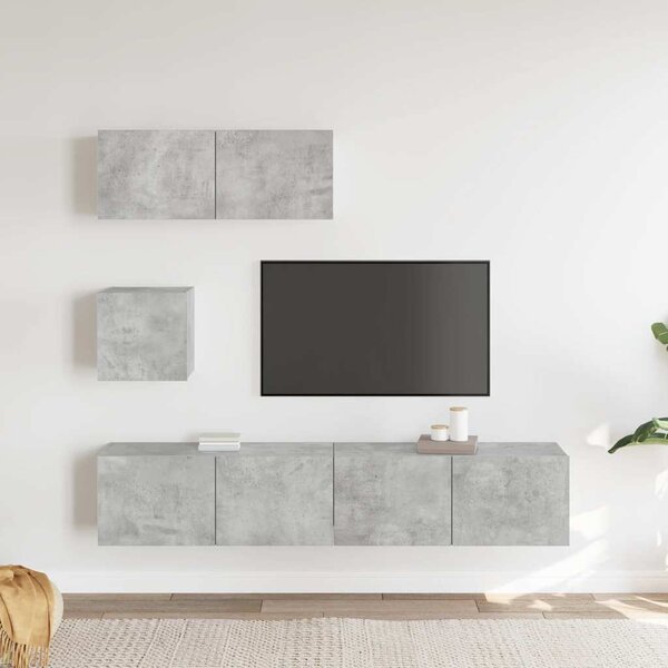 4 részes betonszürke szerelt fa TV-szekrényszett