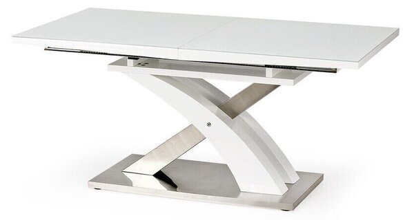 Asztal Houston 295, Fehér, Ezüst, Fényes fehér, 78x90x160cm, Hosszabbíthatóság, Edzett üveg, Közepes sűrűségű farostlemez, Közepes sűrűségű farostlemez, Fém