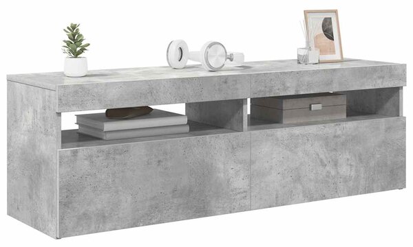 Betonszürke TV-szekrény LED-lámpákkal 120 x 35 x 40 cm