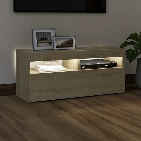 Sonoma tölgy színű TV-szekrény LED-világítással 90 x 35 x 40 cm