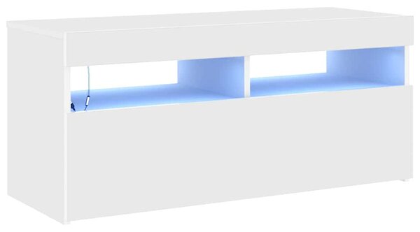 Fehér TV-szekrény LED-lámpákkal 90 x 35 x 40 cm