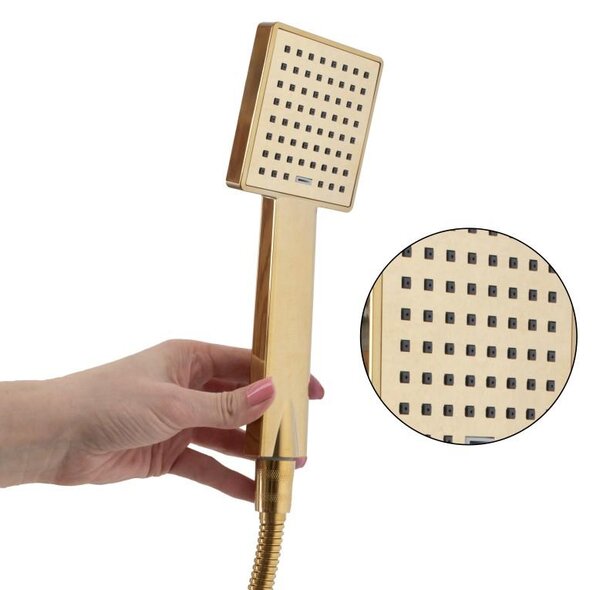 Erga Goba, zuhanygarnitúra termosztatikus csapteleppel és esőfejjel 25x25 cm, fényes arany, ERG-YKA-BP.GOBA-THERM-25-GLD