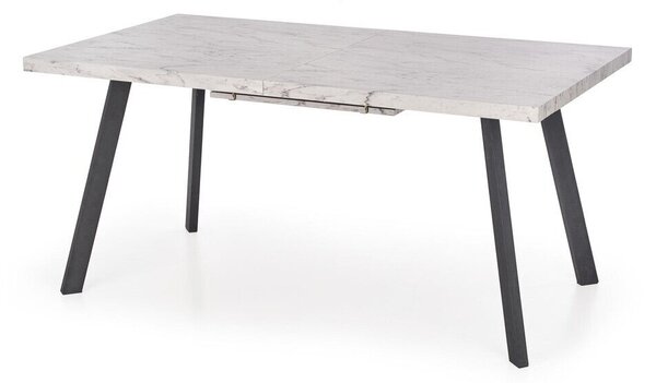 Asztal Houston 348, Fehér márvány, Fekete, 76x90x160cm, Hosszabbíthatóság, Közepes sűrűségű farostlemez, Fém