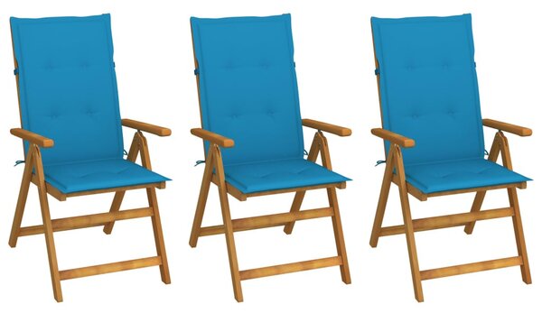 3 db összecsukható tömör akácfa kerti szék párnával