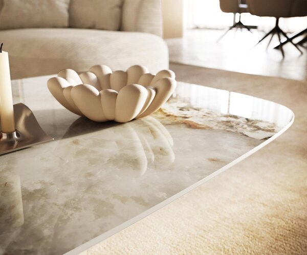 DELIFE Dohányzóasztal Edge hajóformájú 140x80 cm kerámia Minas melange Parabi fém titán színű effektfinish