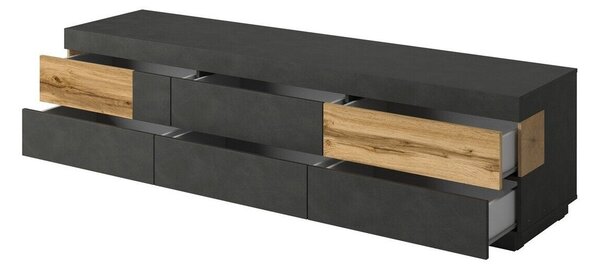TV-állvány Livlore 102, Laminált forgácslap, 54x206x51cm, Matera szürke, Wotan tölgy