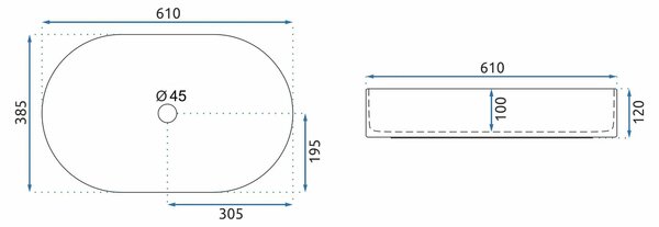 Rea Nadia, asztali mosogató 610x385x120 mm, fekete matt, REA-U1062