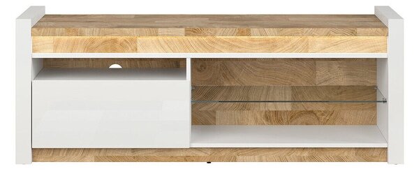 TV-állvány Cirevai 105, Laminált forgácslap, Közepes sűrűségű farostlemez, 55x147x46cm, Westminsteri tölgy, Fehér