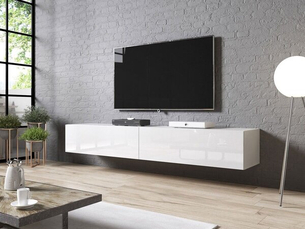 TV-állvány Imago, Közepes sűrűségű farostlemez, Laminált forgácslap, 30x200x40cm, Fehér, Fényes fehér
